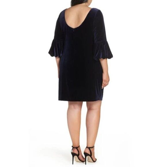 Eliza J Bubble Sleeve Velvet Sheath Dress size 16W in Navy - NEW - Picture 2 of 13